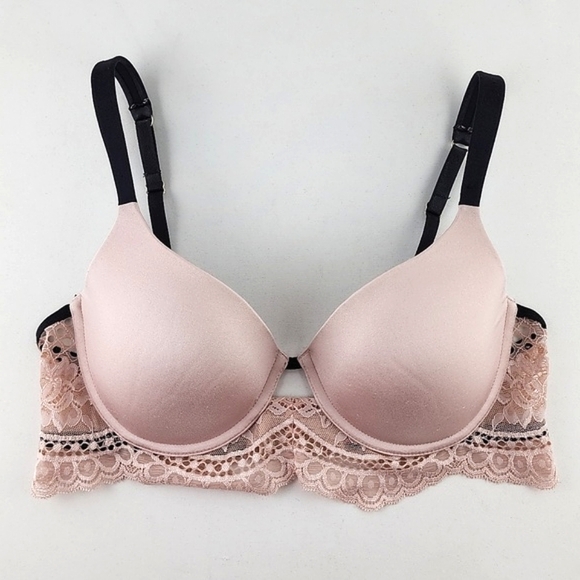 ⭐️2/ $40⭐️ La SENZA So Free Underwire Light Pink Lace Black Trim Padded Sz 34B - Picture 4 of 15